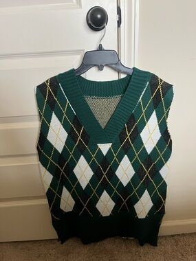 Green Argyle V-Neck Sweater Vest - Men